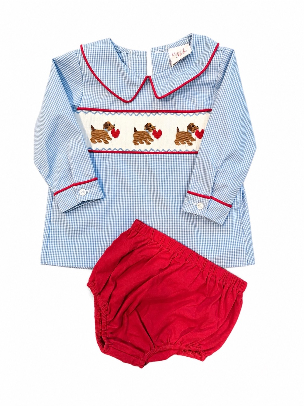 Stitchy Fish Smocked Puppy Bloomer Set